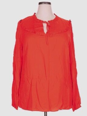 Boden Red Orange Betsey Ruffle Tie Neck Long Sleeve Blouse NWT Size 18